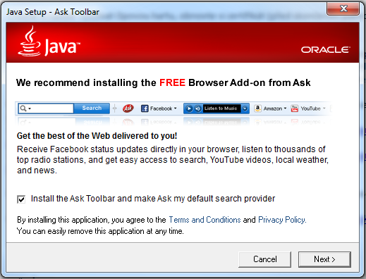 Instalace Javy – zdarma si můžete zpomalit prohlížeč „Ask Toolbarem“